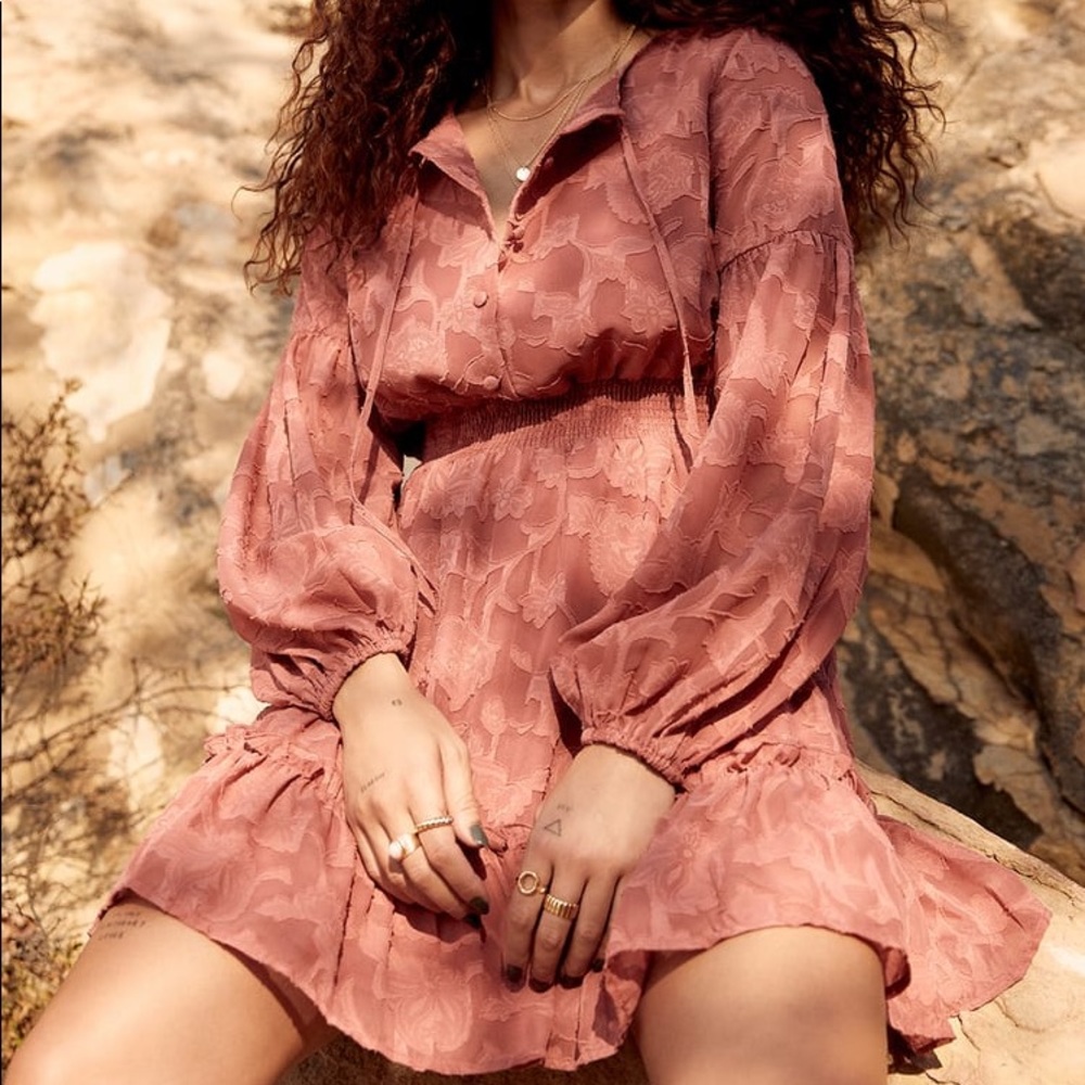 Lulu’s - Rust Pink Floral Ruffled Dress - Picture 5 of 10